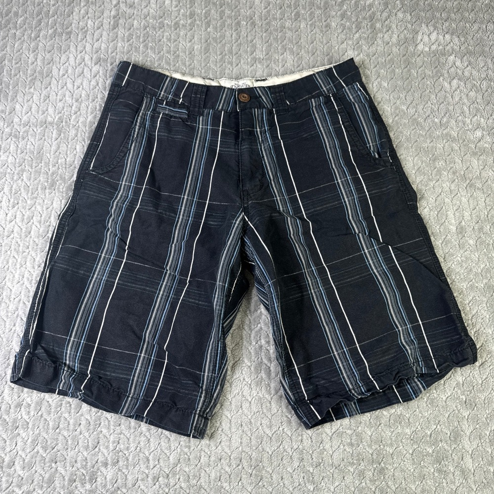 OTB Mens 32 Black White/Blue Striped Casual Flat Front Casual Dress Shorts